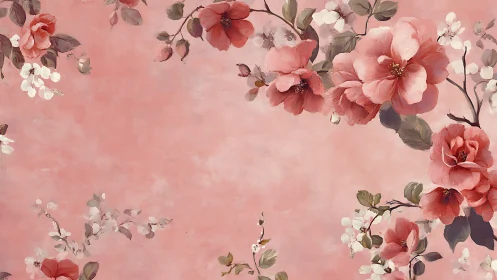 Botanical Pink Garden Composition with Floral Borders