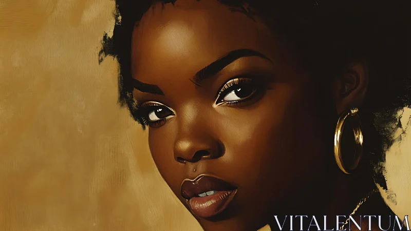 Golden light embraces a poised woman with soulful eyes