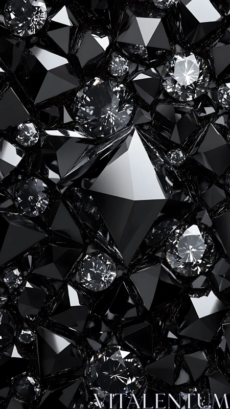 Faceted black crystal cluster with prismatic gem highlights.
