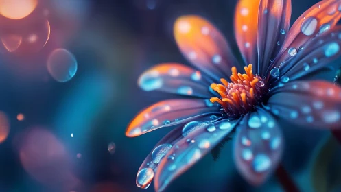 Dewdrop-Covered Bloom Against Luminous Twilight Backdrop