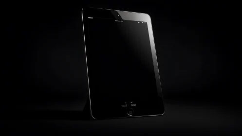 Modern tablet device displayed at angular perspective with minimal lighting.