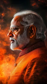 High-contrast digital portrait in fiery, high-saturation lighting conditions