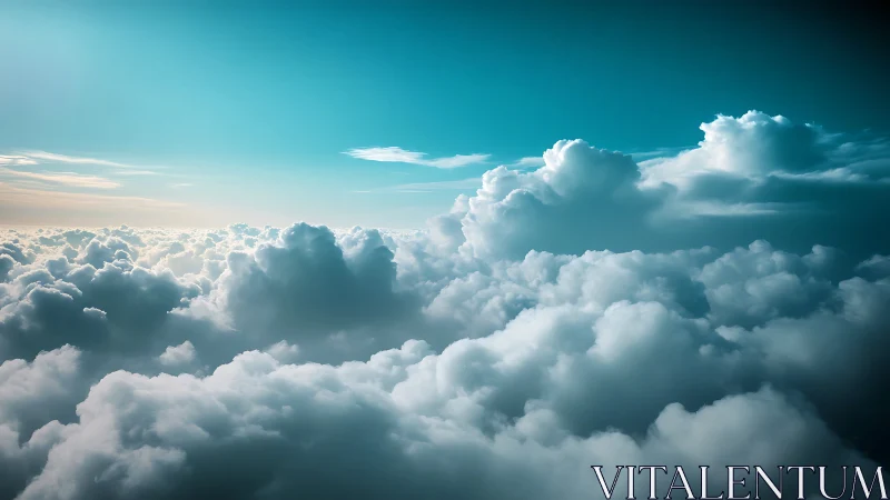 Billowing cloudscapes drift softly beneath a calm blue sky