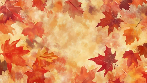 Autumn maple leaves border on warm textured background.