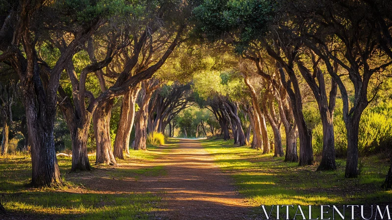 Sunlit tree tunnel where the forest quietly applauds you.