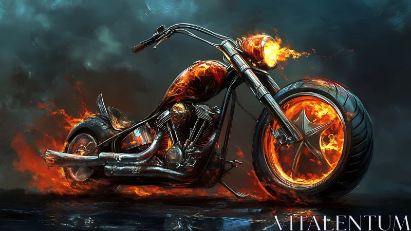 Infernal custom chopper rendered in blazing cinematic firestorm.
