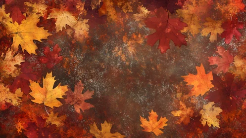 Autumn maple leaves form textured border around empty center