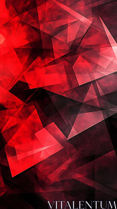 Red geometric shards collide in a dramatic abstract field