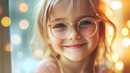 Young Child in Round Glasses Smiling Warmly.