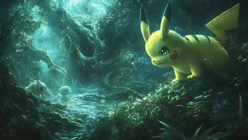 Pikachu in Mystical Forest Cave.