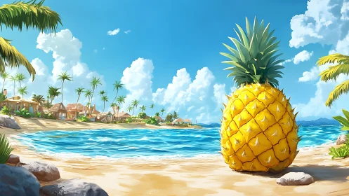 Giant Pineapple on Tropical Beach Resort.