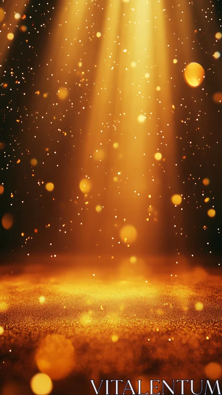 Golden light rays fall on shimmering glitter dust