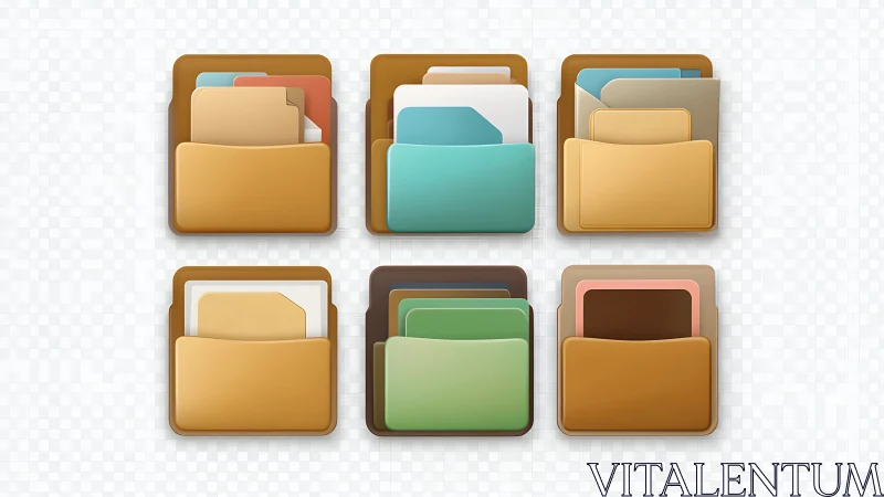 Color coded folder icon set with layered document inserts.