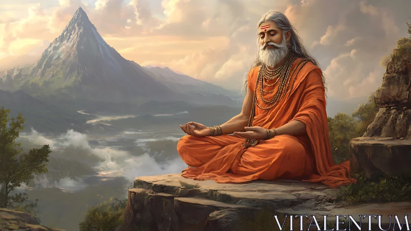 Mountain hush and saffron sage in sunrise meditation.