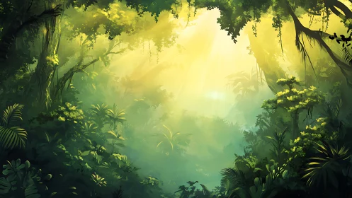 Lush Jungle Canopy with Golden Sunlight