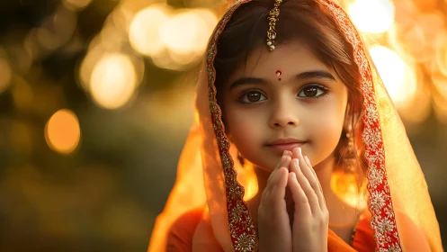 Young Girl in Golden Light, Radiant Prayer.