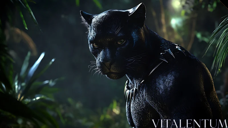 Black Panther in Jungle Darkness with Golden Eyes.