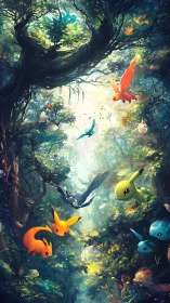 Magical Forest Journey with Playful Pokemon Friends.