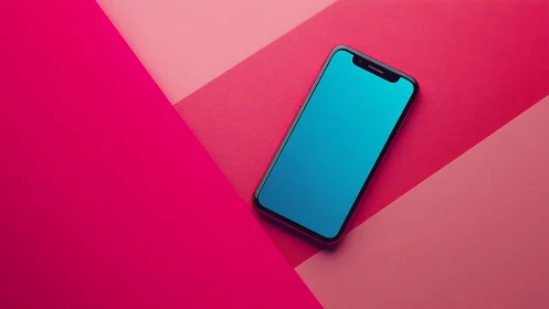 Smartphone mockup on vibrant gradient backdrop.