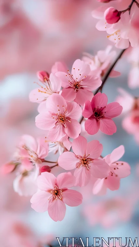 Pink flowering tree blossoms captured with shallow depth of field