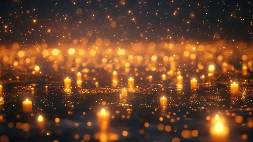 Candlelit stars drift across a glowing, enchanted nightscape.