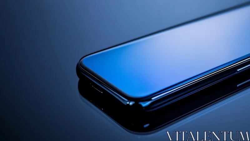 Sleek blue smartphone rests calmly with a refined glass glow