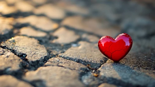 Crystalline Ruby Heart Resting on Fractured Geological Surface.
