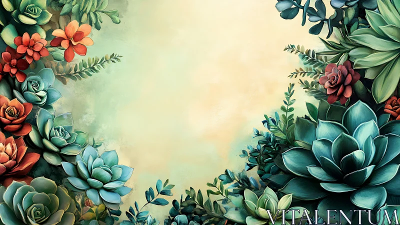 Succulents and Coral Flowers Frame Botanical Composition.