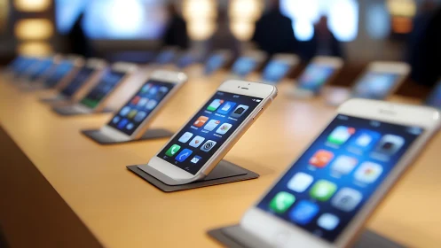 Rows of sleek smartphones lean forward like digital dominoes