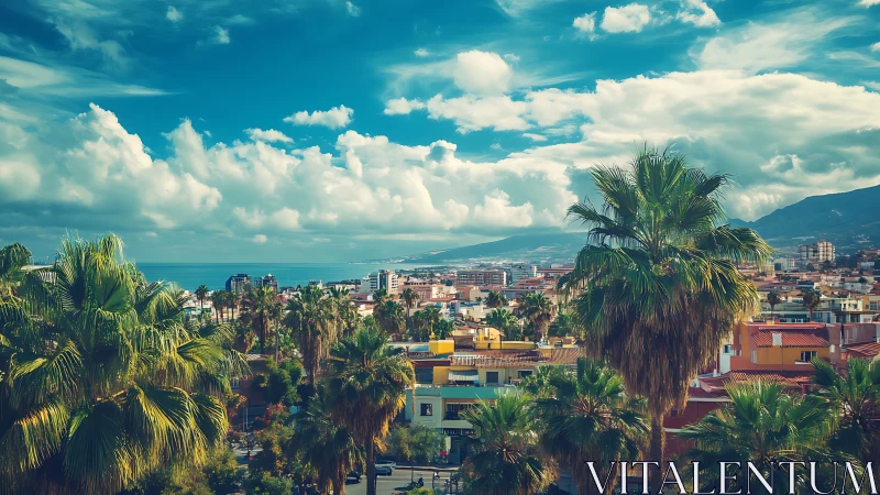 Sunlit coastal town welcomes visitors under dreamy blue skies