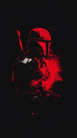 Graphic silhouette poster of armored bounty hunter in red field.