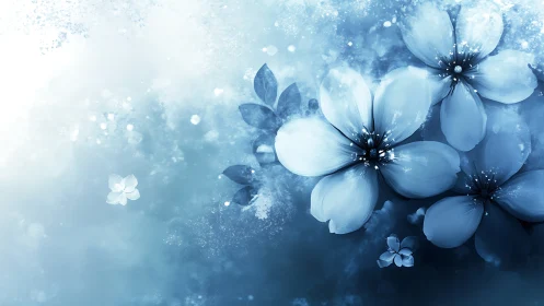 Blue Flowers with Bokeh and Sparkle Effects.