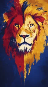 Dual-color lion portrait splits fire and sunlight