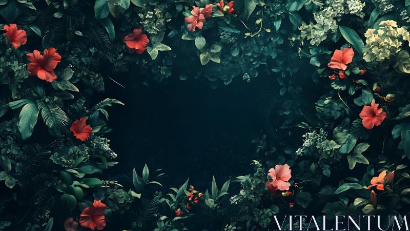 Crimson Blooms Frame the Void: Garden's Theatrical Pause.