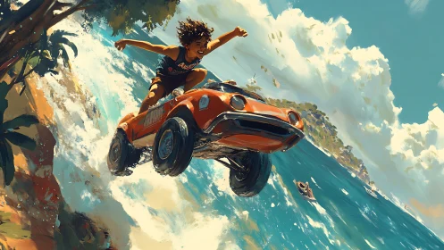 Sky-skimming kid and surf-jumping car chase summer horizons.