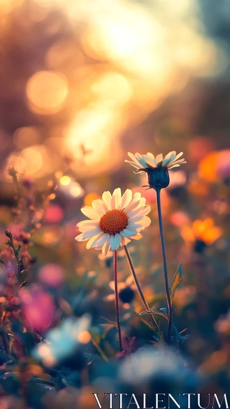 Daisies Glowing in Warm Golden Light.
