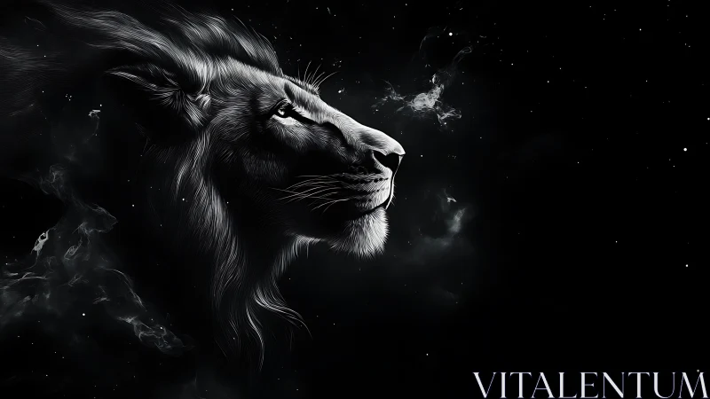 Stellar monochrome lion profile in cosmic negative space.