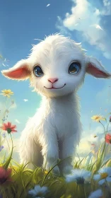 Sunny meadow lamb with bright eyes and gentle smile.