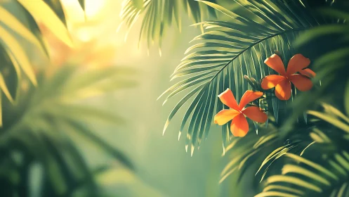 Backlit tropical frangipani rendered with shallow depth of field