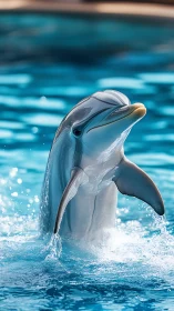 Playful dolphin rises joyfully from clear sparkling water