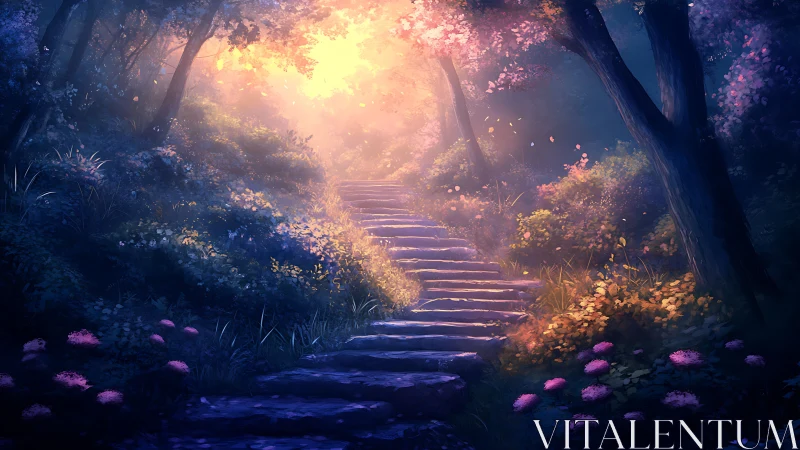 Enchanted Forest Path: Glowing Steps Through Luminous Garden