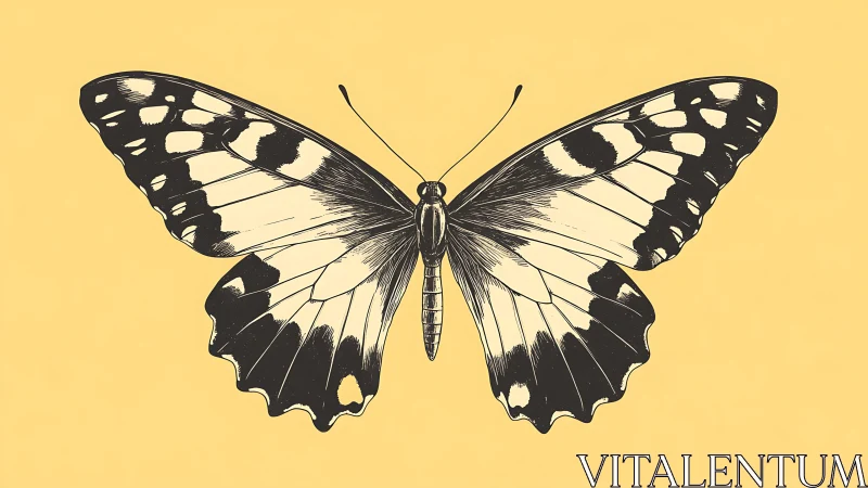 Graceful butterfly sketch with softly glowing yellow backdrop.