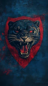 Snarling black panther emblem framed by distressed red shield