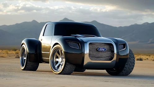 Ford concept truck rendered on desert landscape at sunset