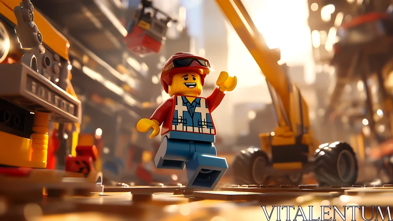 Dynamic Lego worker minifigure runs through sunlit site
