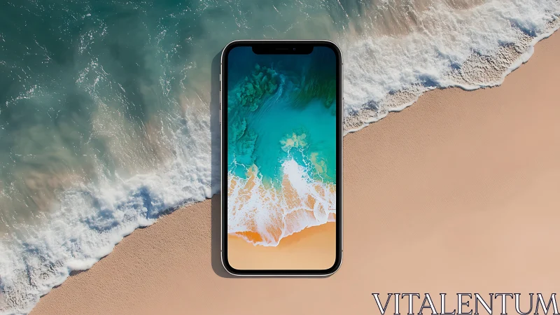 Smartphone overlay integrates seamless aerial beach perspective