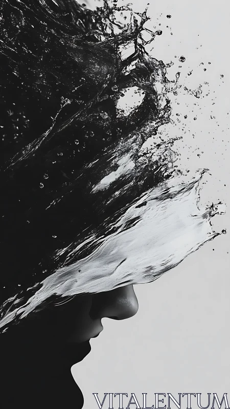 Monochrome water silhouette merging liquid and human form.