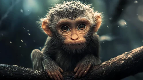 High-detail close-up of juvenile monkey with shallow depth-of-field