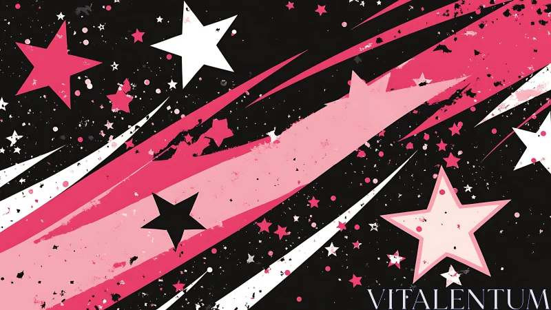 Diagonal pink starfield with vector streaks and distressed splatter