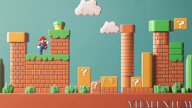 3D platform scene with jumping character and brick world.